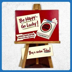 Vintage Lucky Strike Cigarettes Advertising Sign 20" Cardboard Display‎ Easel